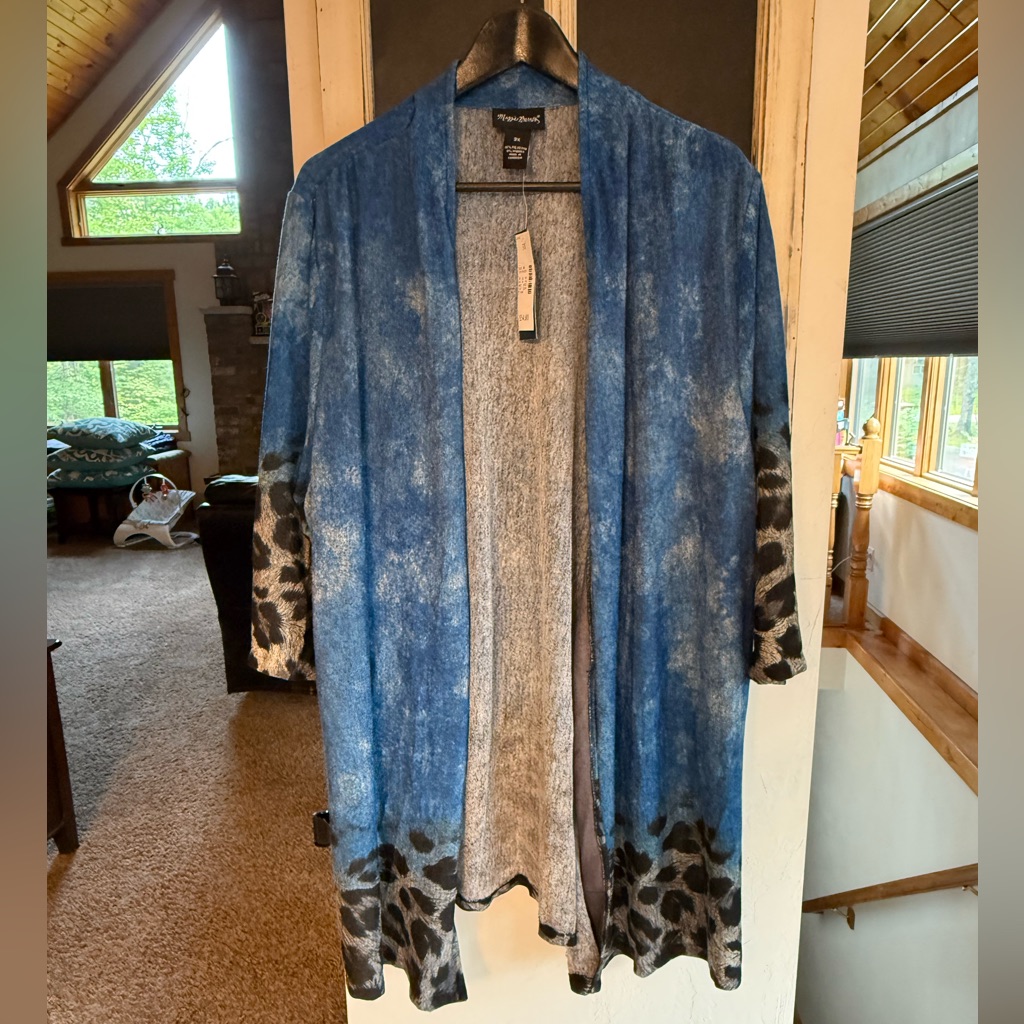 Maggie Barnes Blue And Gray Open Cardigan  Brand New WTags  Size 3x